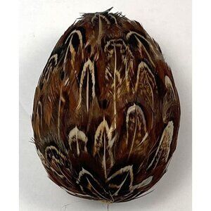 Decorative Faux Egg Covered with Real Brown Bird Feathers Home Decor 2.5" EUC